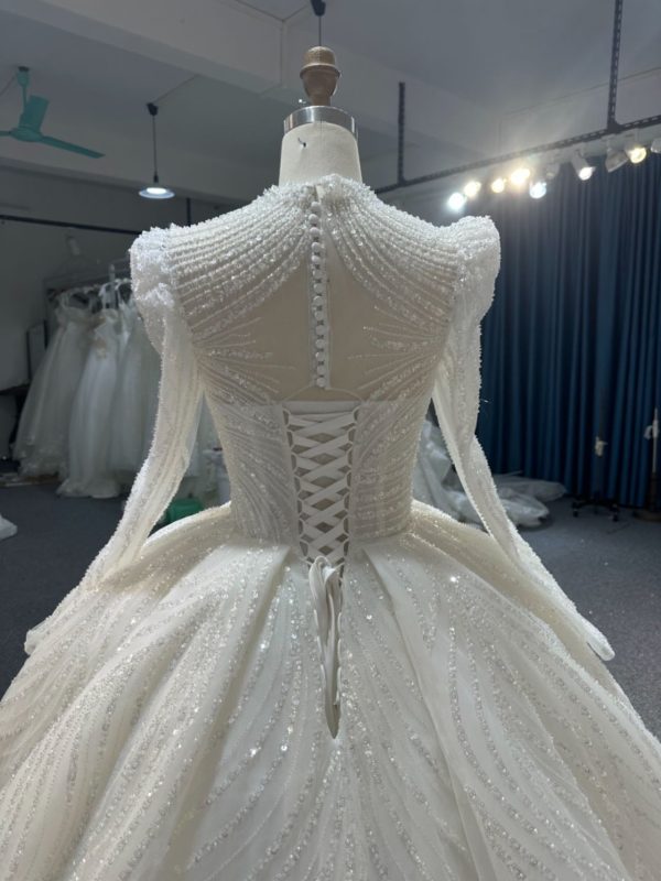 BYG#Z317-2 FULL LACE IVORY LONG SLEEVES WEDDING GOWN WITH 100CM TAIL - Image 5