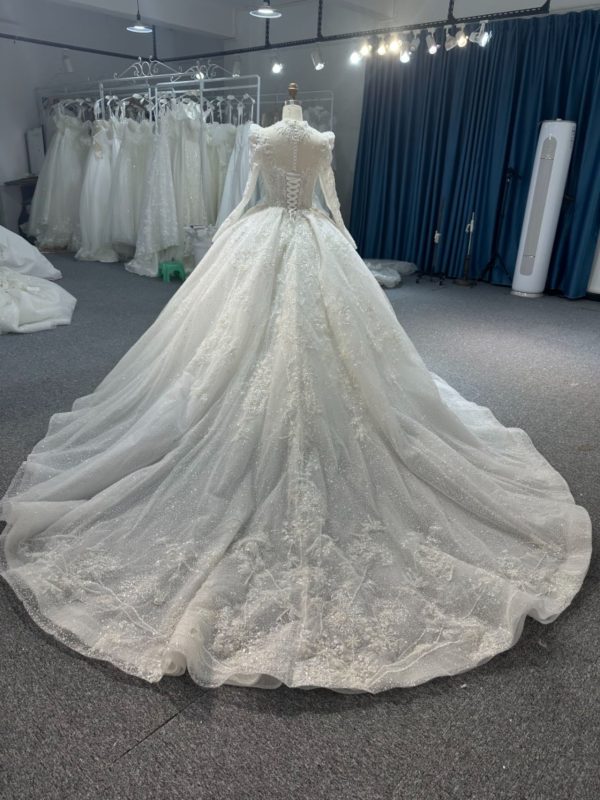 BYG#Z317-3 FULL LACE IVORY LONG SLEEVES WEDDING GOWN WITH 100CM TAIL - Image 3