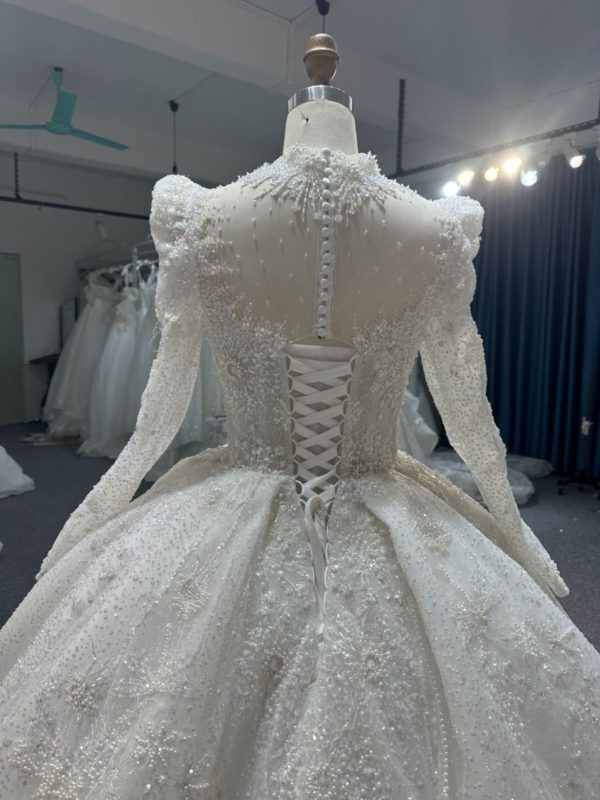 BYG#Z317-3 FULL LACE IVORY LONG SLEEVES WEDDING GOWN WITH 100CM TAIL - Image 4