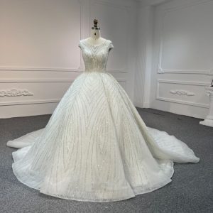 BYG#Z318 Short sleeves, round neck, luxurious beading Ball gown wedding dress