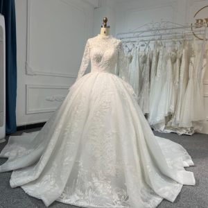 BYG#Z321 LONG SLEEVES, PREMIUM LACE, LUXURIOUS BEADING, HIGH CREW NECK