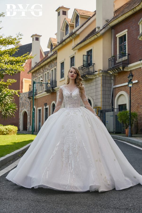 BYG #29781 royal dress long sleeves and long train