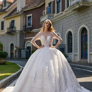BYG #L205 gorgeous heavy beadings long sleeves ball gown