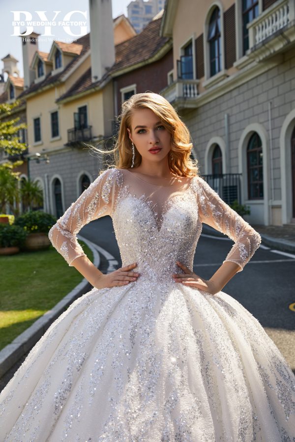 BYG #L205 gorgeous heavy beadings long sleeves ball gown - Image 2