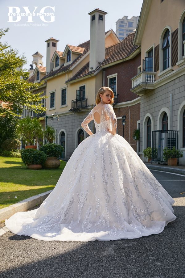 BYG #L205 gorgeous heavy beadings long sleeves ball gown - Image 3
