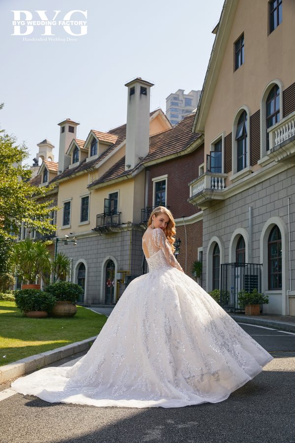 BYG #L205 gorgeous heavy beadings long sleeves ball gown - Image 4