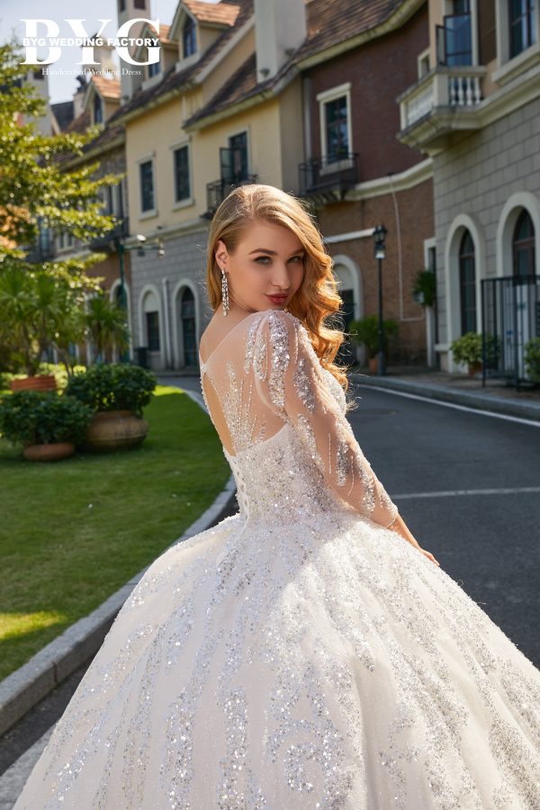 BYG #L205 gorgeous heavy beadings long sleeves ball gown - Image 5