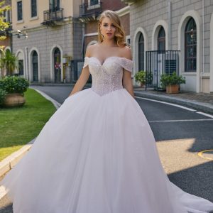 BYG #S002 off the shoulder pearls wedding dress