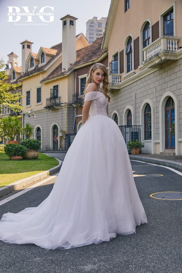 BYG #S002 off the shoulder pearls wedding dress - Image 2