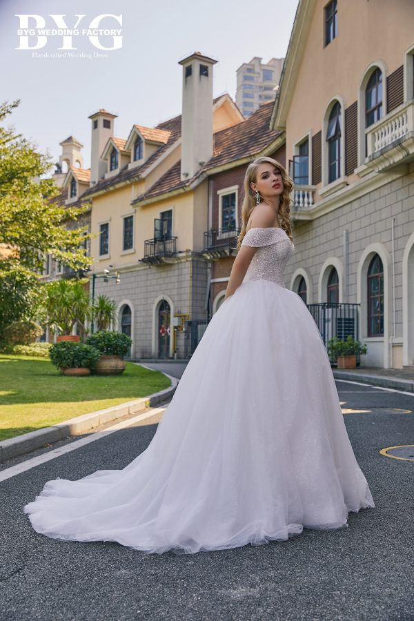 BYG #S002 off the shoulder pearls wedding dress - Image 3