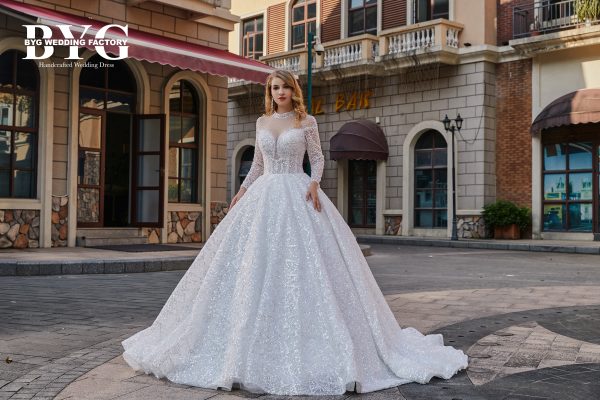 BYG #29779 luxury high neck full lace pearls ball gown - Image 2