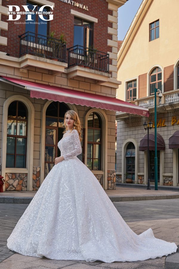 BYG #29779 luxury high neck full lace pearls ball gown - Image 3