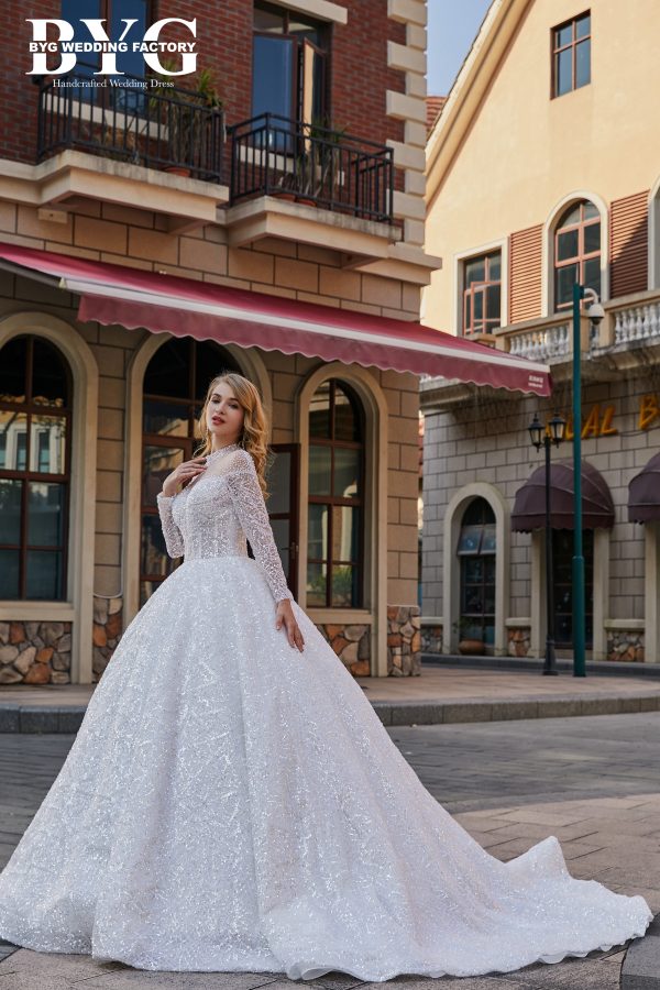 BYG #29779 luxury high neck full lace pearls ball gown - Image 4