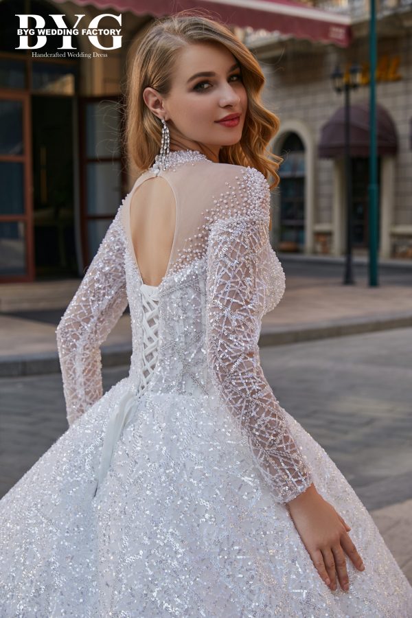 BYG #29779 luxury high neck full lace pearls ball gown - Image 5