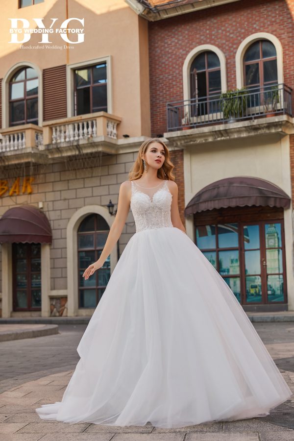 BYG #J11 beading tulle dress simply A line wedding dress