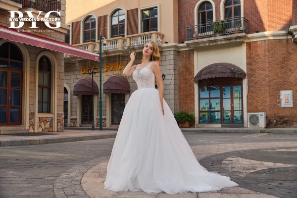 BYG #J11 beading tulle dress simply A line wedding dress - Image 2