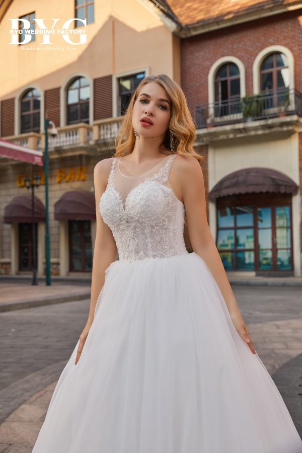 BYG #J11 beading tulle dress simply A line wedding dress - Image 3