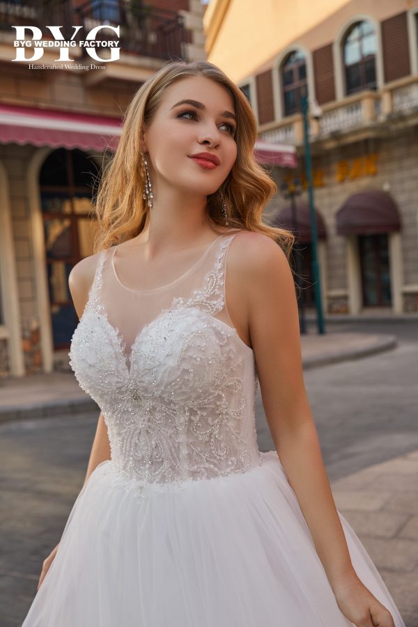 BYG #J11 beading tulle dress simply A line wedding dress - Image 4