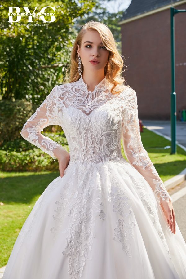 BYG #29764 high neck musilim long sleeves lace wedding dress - Image 2