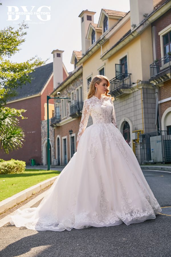 BYG #29764 high neck musilim long sleeves lace wedding dress - Image 4