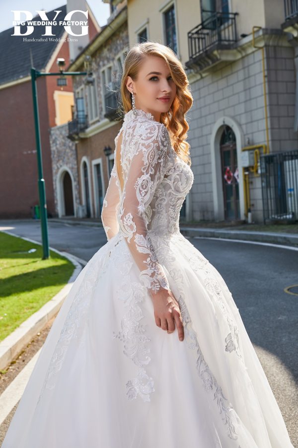 BYG #29764 high neck musilim long sleeves lace wedding dress - Image 5