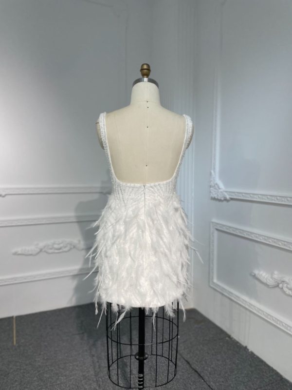 BYG23-40 Sleeveless feather dress + detachable skirt, luxurious beading - Image 9