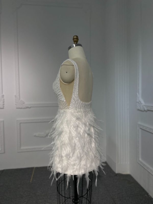 BYG23-40 Sleeveless feather dress + detachable skirt, luxurious beading - Image 8