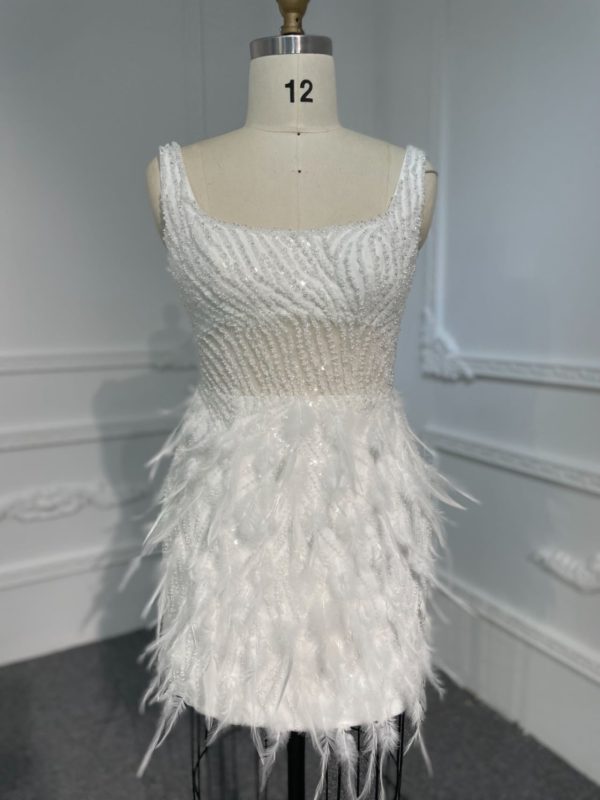 BYG23-40 Sleeveless feather dress + detachable skirt, luxurious beading - Image 7