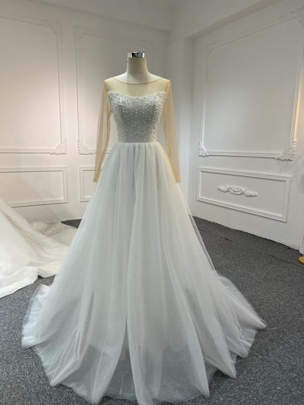 BYG #WL57 FULL LACE SEQUINS PUFF SLEEVES MERMAID DRESS - Image 5