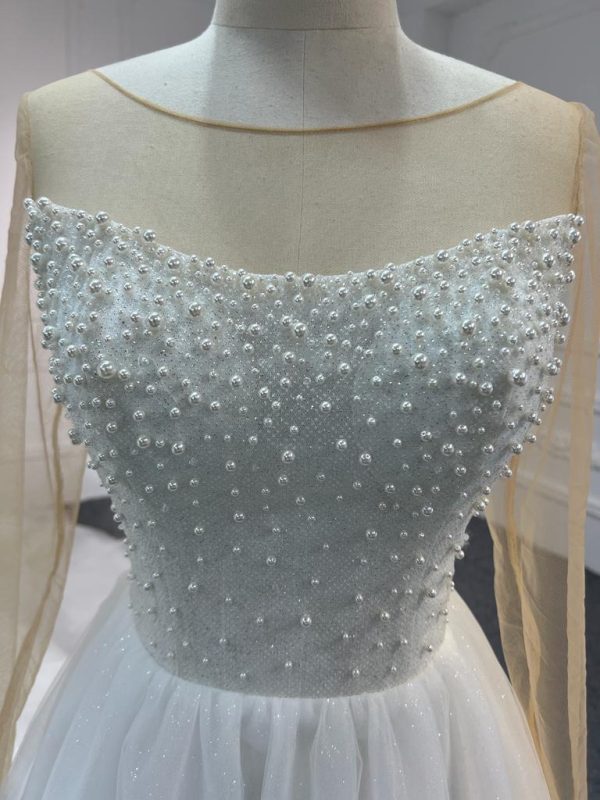 BYG #WL57 FULL LACE SEQUINS PUFF SLEEVES MERMAID DRESS - Image 7