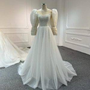 BYG #WL57 FULL LACE SEQUINS PUFF SLEEVES MERMAID DRESS