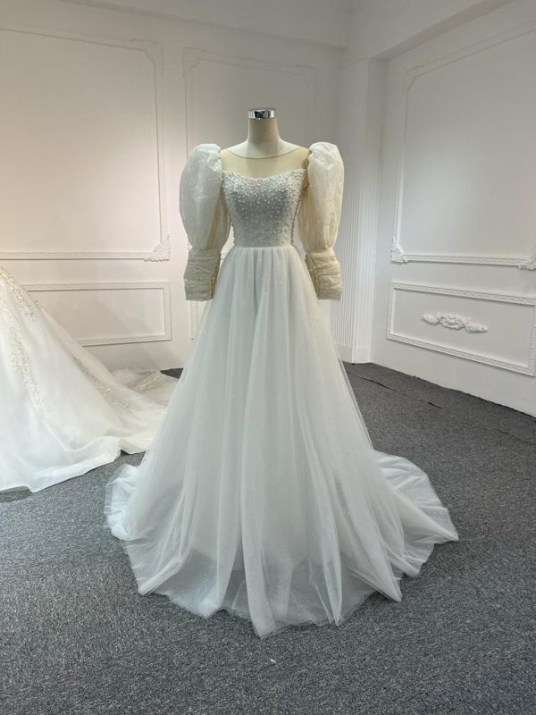 BYG #WL57 FULL LACE SEQUINS PUFF SLEEVES MERMAID DRESS