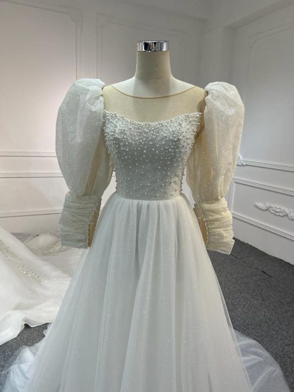 BYG #WL57 FULL LACE SEQUINS PUFF SLEEVES MERMAID DRESS - Image 3