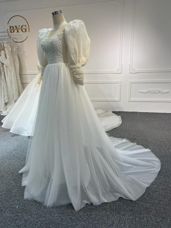 BYG #WL57 FULL LACE SEQUINS PUFF SLEEVES MERMAID DRESS - Image 2