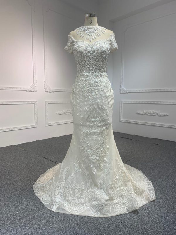 Z063-champagne  BYG LUXURY SHORT SLEEVES MERMAID DRESS WITH DETACHABLE TAIL - Image 4