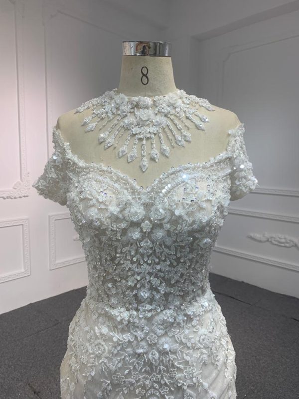 Z063-champagne  BYG LUXURY SHORT SLEEVES MERMAID DRESS WITH DETACHABLE TAIL - Image 7