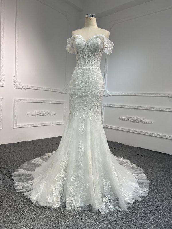 BYG#AH606 OFF THE SHOULDER LACE SWEETHEART MERMAID WEDDING DRESS