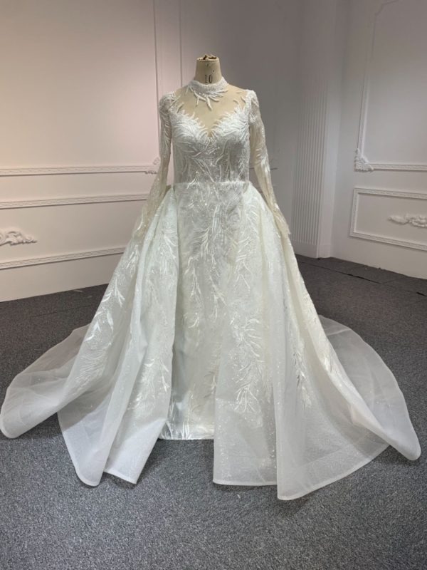 Z063 LACE CHANGE - BYG LUXURY LONG SLEEVES MERMAID DRESS WITH DETACHABLE TAIL