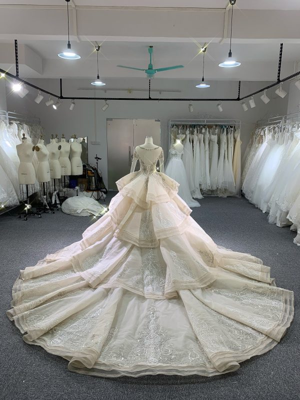 BYG luxury stunning heavy beadings wedding dress with cathedral train - Image 4