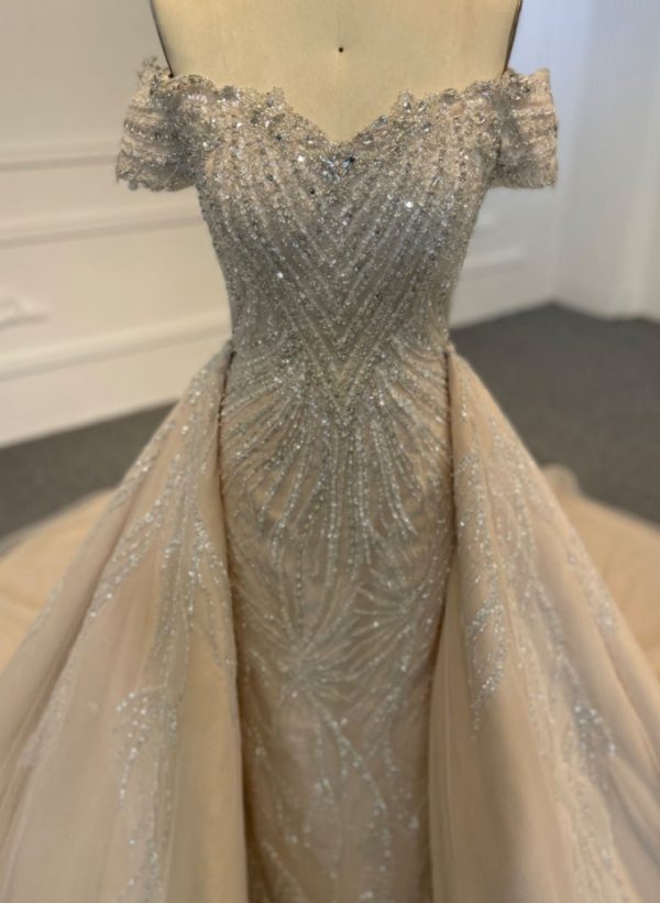 BYG24-18 OFF SHOULDER MERMAID DIAMOND WEDDING DRESS WITH DETACHABLE TAIL - Image 2