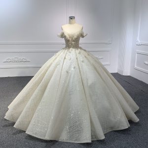 BYG-#PD017-One-shoulder atmospheric design with strong hand-beaded champagne color tutu skirt wedding dress