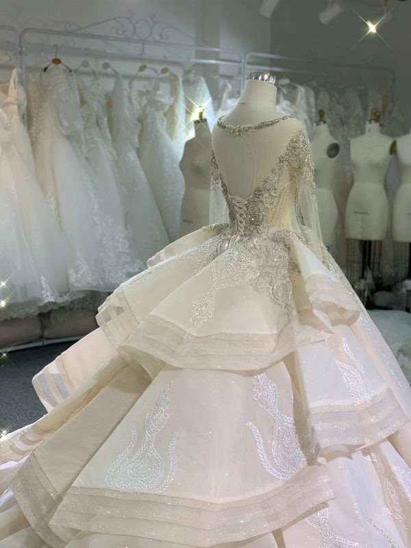 BYG luxury stunning heavy beadings wedding dress with cathedral train - Image 8