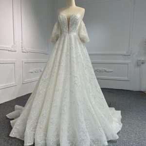 BYG #WL54 FULL LACE SEQUINS PUFF SLEEVES MERMAID DRESS