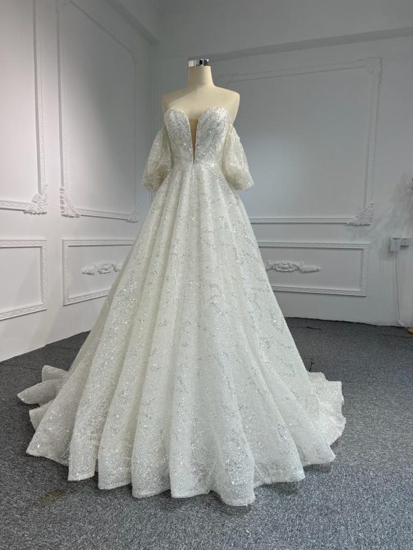 BYG #WL54 FULL LACE SEQUINS PUFF SLEEVES MERMAID DRESS
