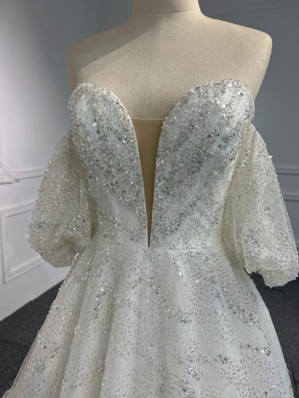 BYG #WL54 FULL LACE SEQUINS PUFF SLEEVES MERMAID DRESS - Image 3