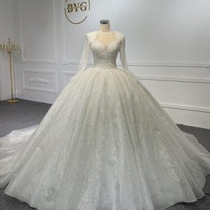 Z053 HEAVY BEADING LONG SLEEVE BALLGROWN WITH SHOULDER PAD DESIGN