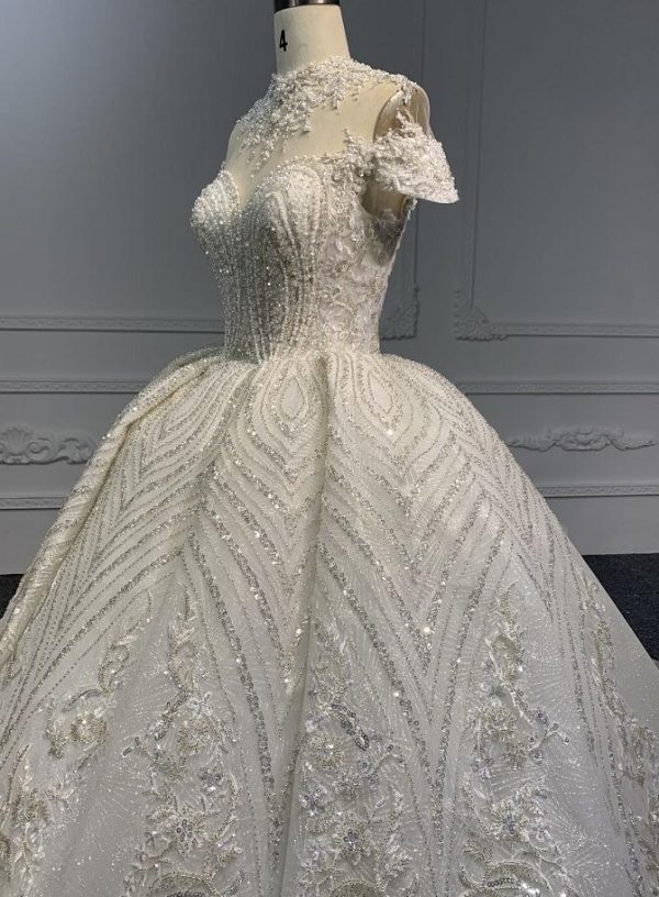 Z070# Short Sleeves Full Bead Wedding Grown Dress With Big Tail - Image 3